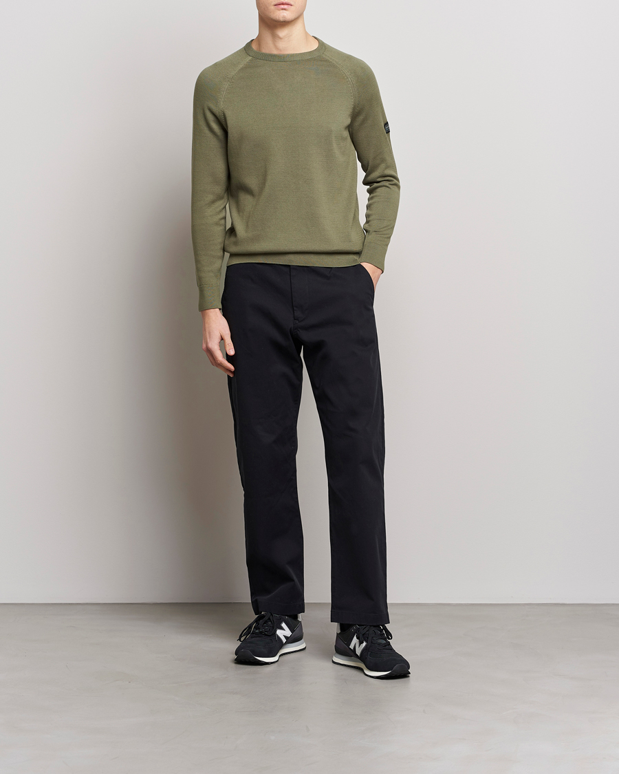 Herr | Tröjor | Barbour International | Cotton Crew Neck Light Moss
