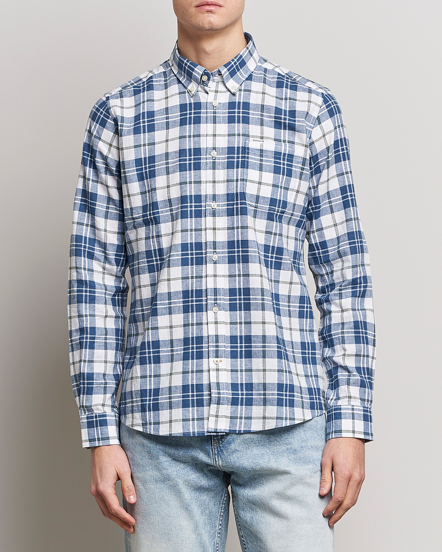 Herr | Skjortor | Barbour Lifestyle | Tailored Fit Thorpe Cotton/Linen Checked Shirt Blue