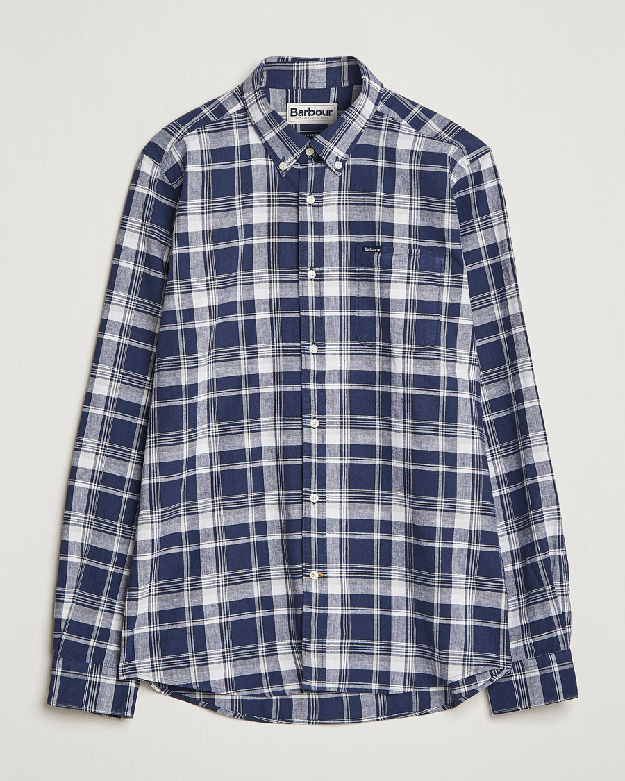 Herr | Skjortor | Barbour Lifestyle | Tailored Fit Ezra Cotton/Linen Checked Shirt Navy