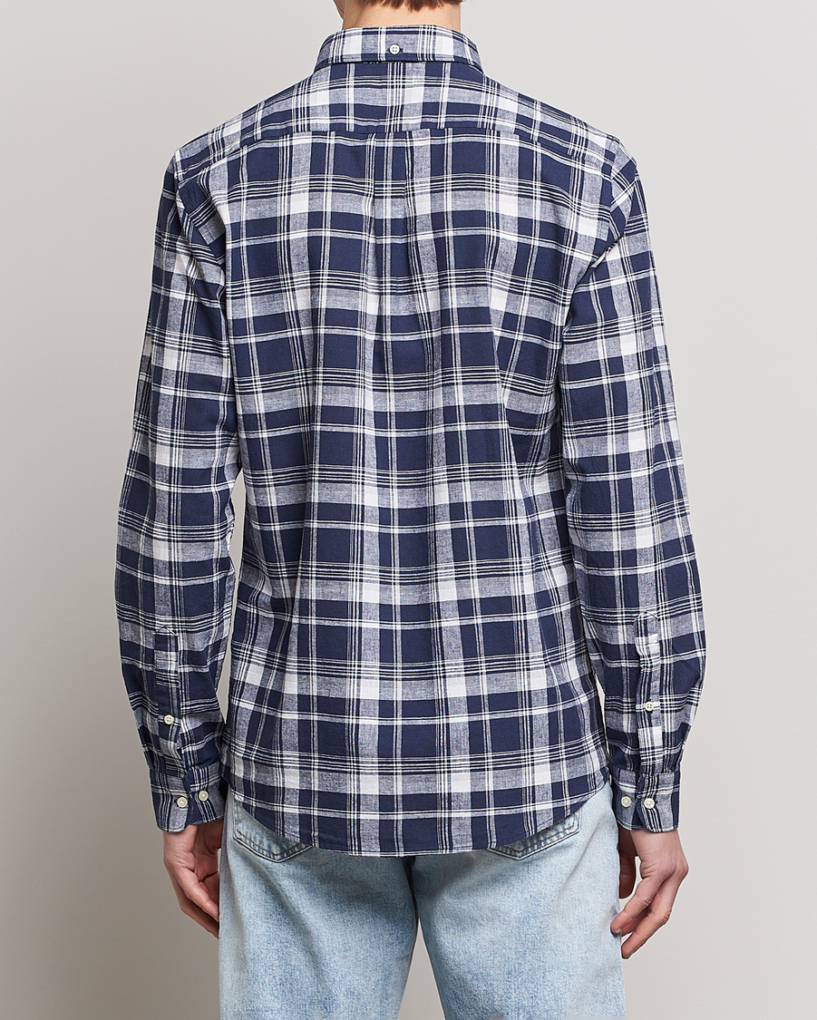 Herr | Skjortor | Barbour Lifestyle | Tailored Fit Ezra Cotton/Linen Checked Shirt Navy