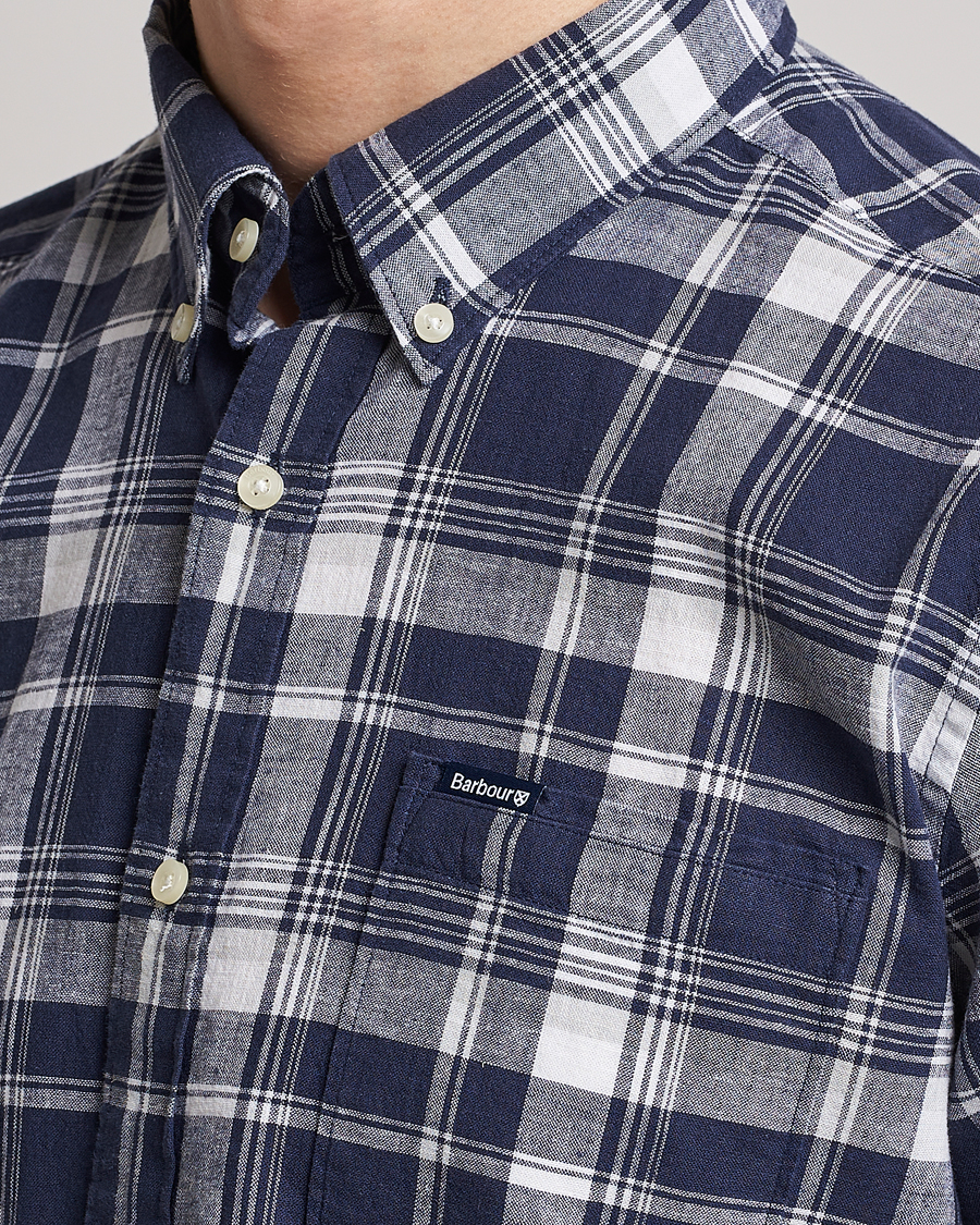 Herr | Skjortor | Barbour Lifestyle | Tailored Fit Ezra Cotton/Linen Checked Shirt Navy