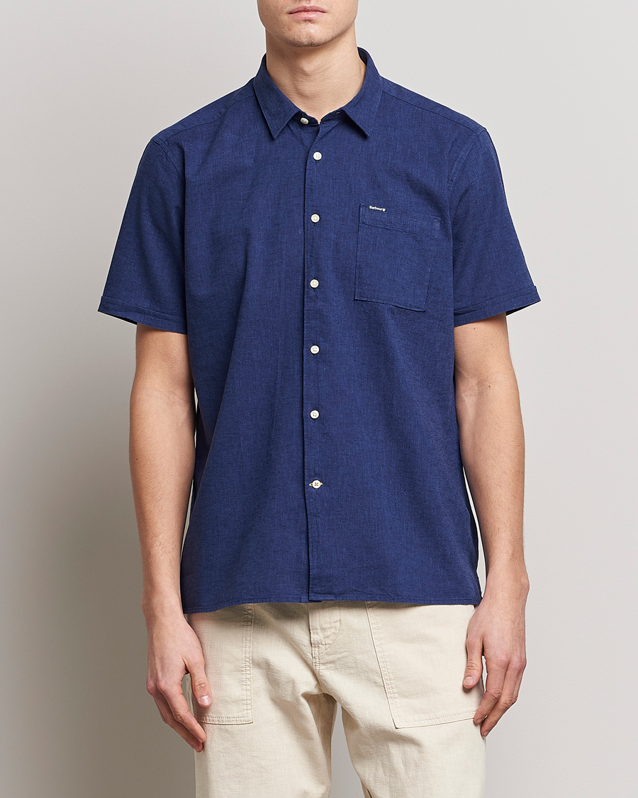 Herr | Kortärmade skjortor | Barbour Lifestyle | Tailored Fit Nelson Cotton/Linen Shirt Indigo