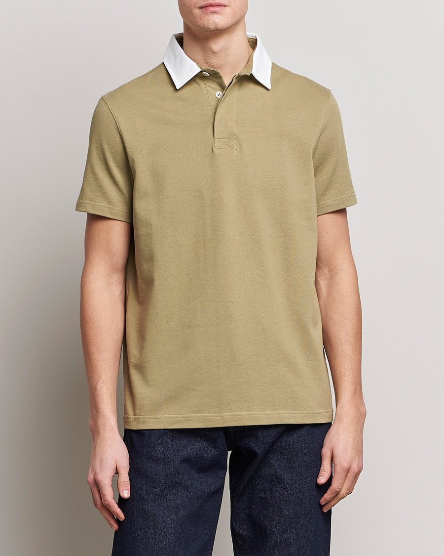 Herr | Rugbytröjor | Barbour White Label | Wilson Short Sleeve Cotton Polo Bleached Olive