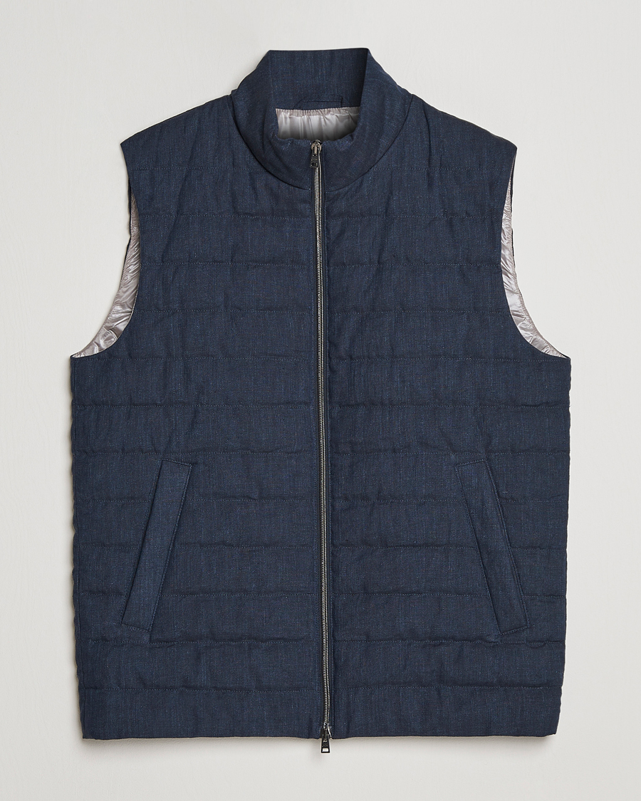 Herr | Västar | Herno | Padded Linen Vest Navy