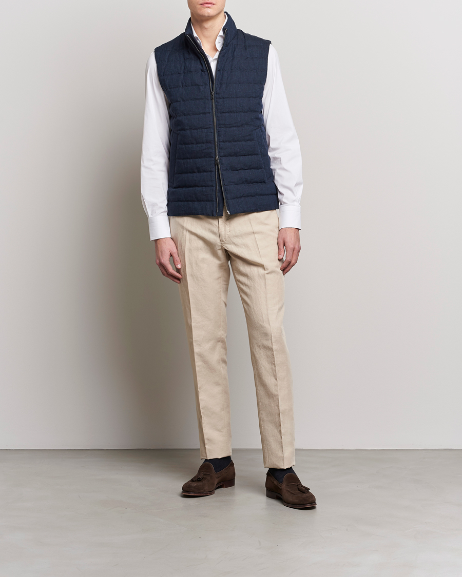 Herr | Västar | Herno | Padded Linen Vest Navy