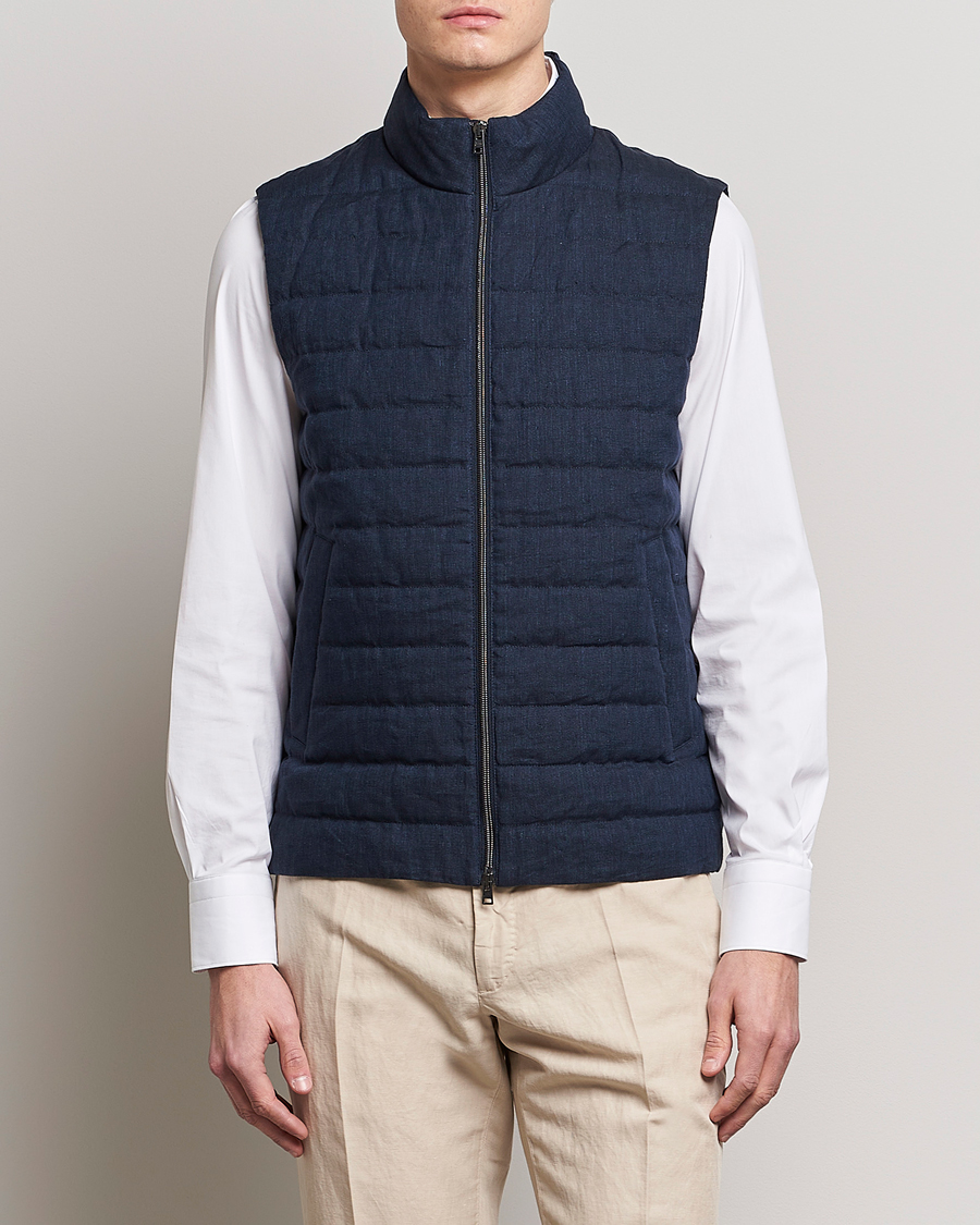 Herr | Västar | Herno | Padded Linen Vest Navy