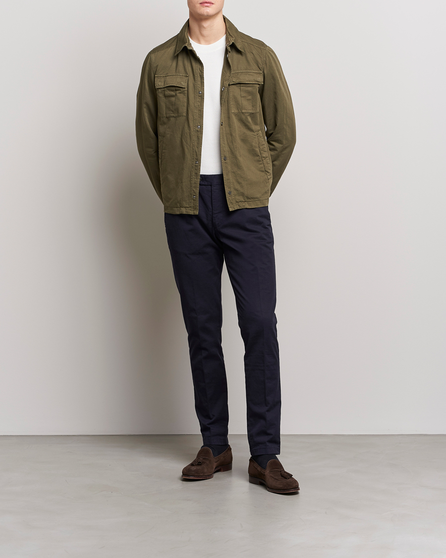 Herr | Jackor | Herno | Washed Cotton/Linen Shirt Jacket Army Green