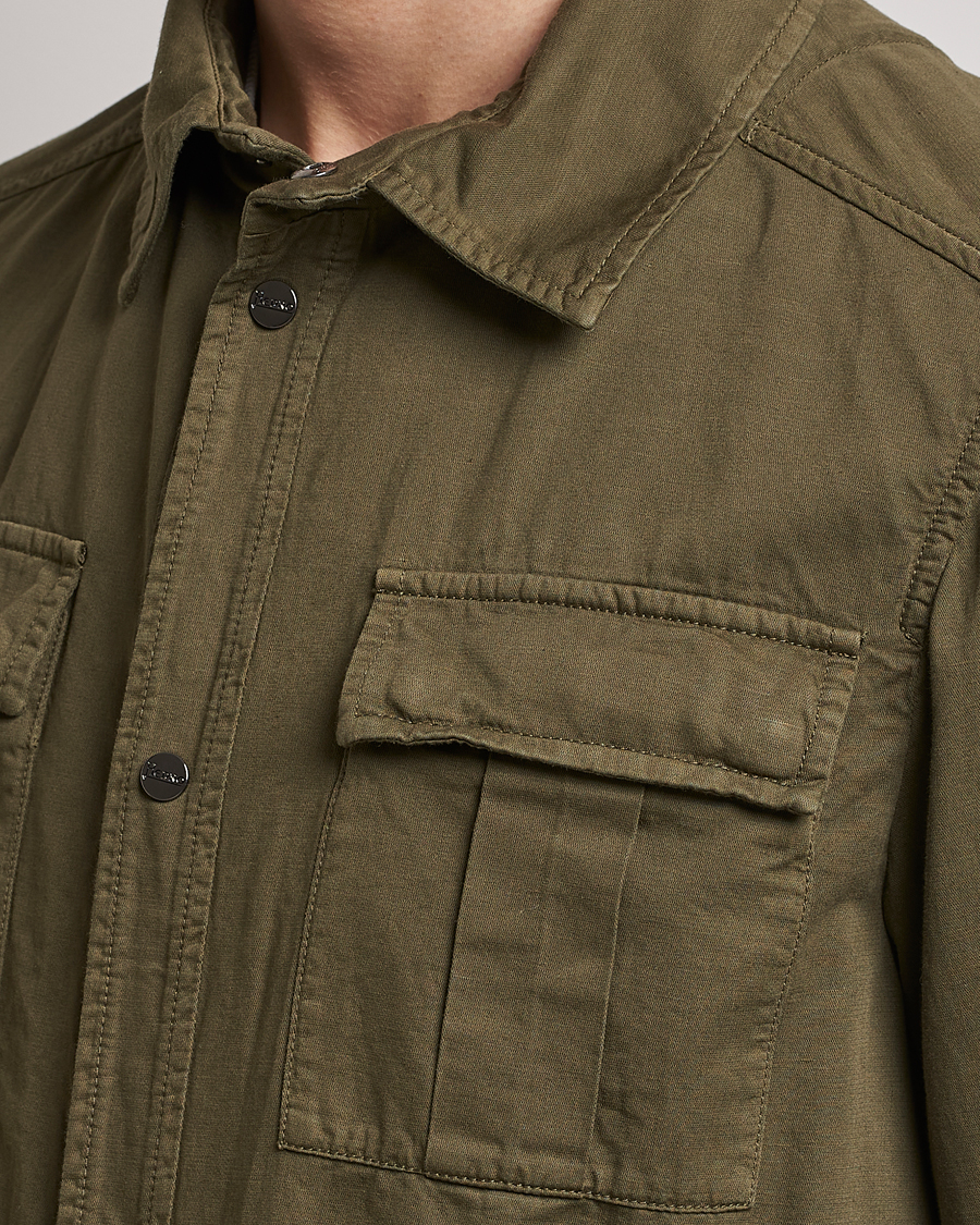 Herr | Jackor | Herno | Washed Cotton/Linen Shirt Jacket Army Green