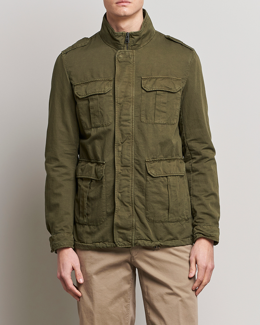 Herr | Herno | Herno | Washed Cotton/Linen Field Jacket Army Green