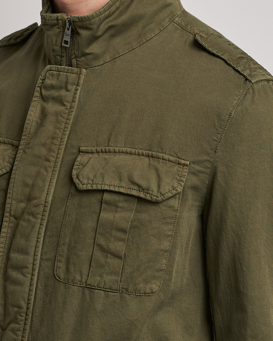Herr | Jackor | Herno | Washed Cotton/Linen Field Jacket Army Green