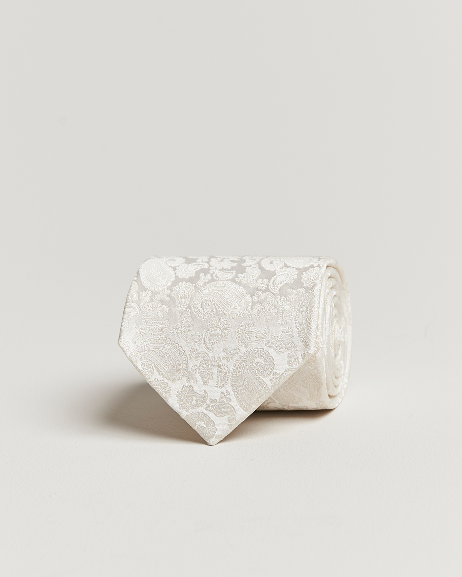 Herr | Slipsar | Amanda Christensen | Silk Tonal Paisley Tie 8 cm Cream