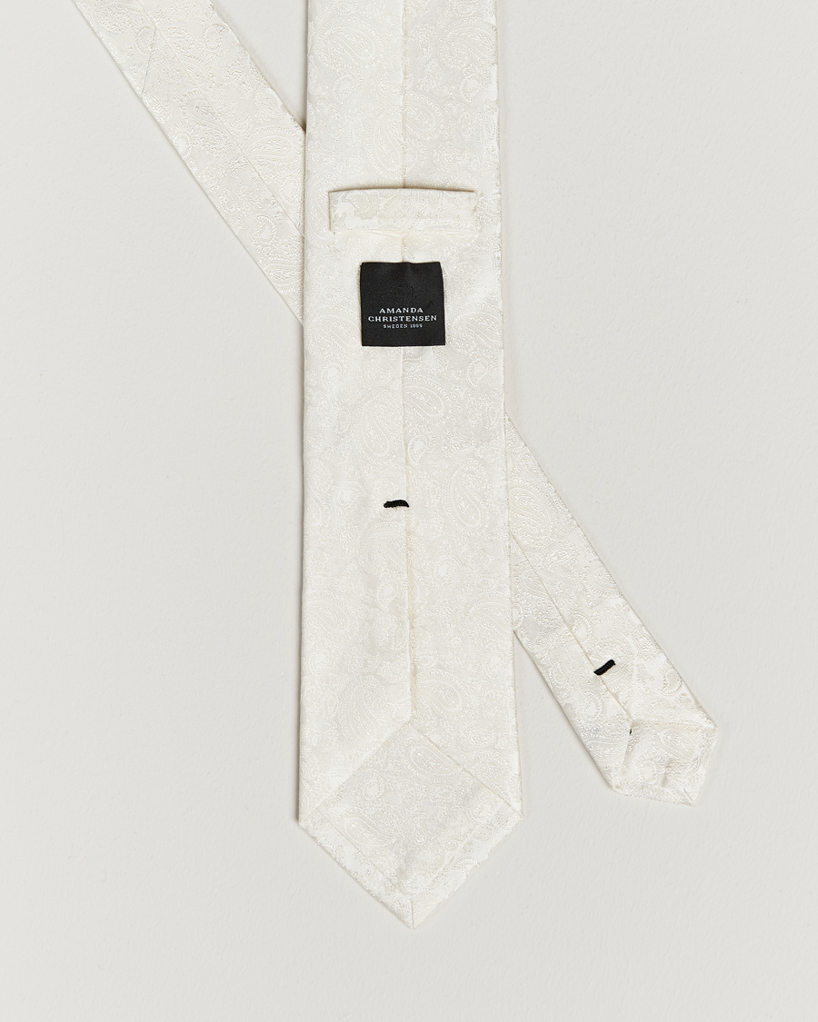 Herr | Slipsar | Amanda Christensen | Silk Tonal Paisley Tie 8 cm Cream