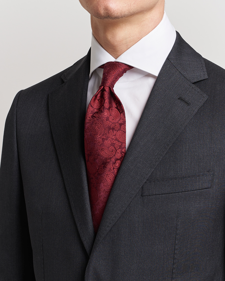 Herr | Slipsar | Amanda Christensen | Silk Tonal Paisley Tie 8 cm Wine