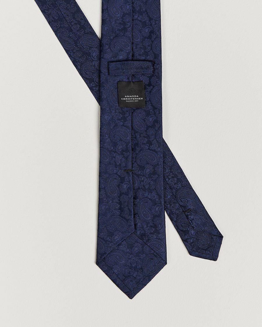 Herr | Slipsar | Amanda Christensen | Silk Tonal Paisley Tie 8 cm Navy
