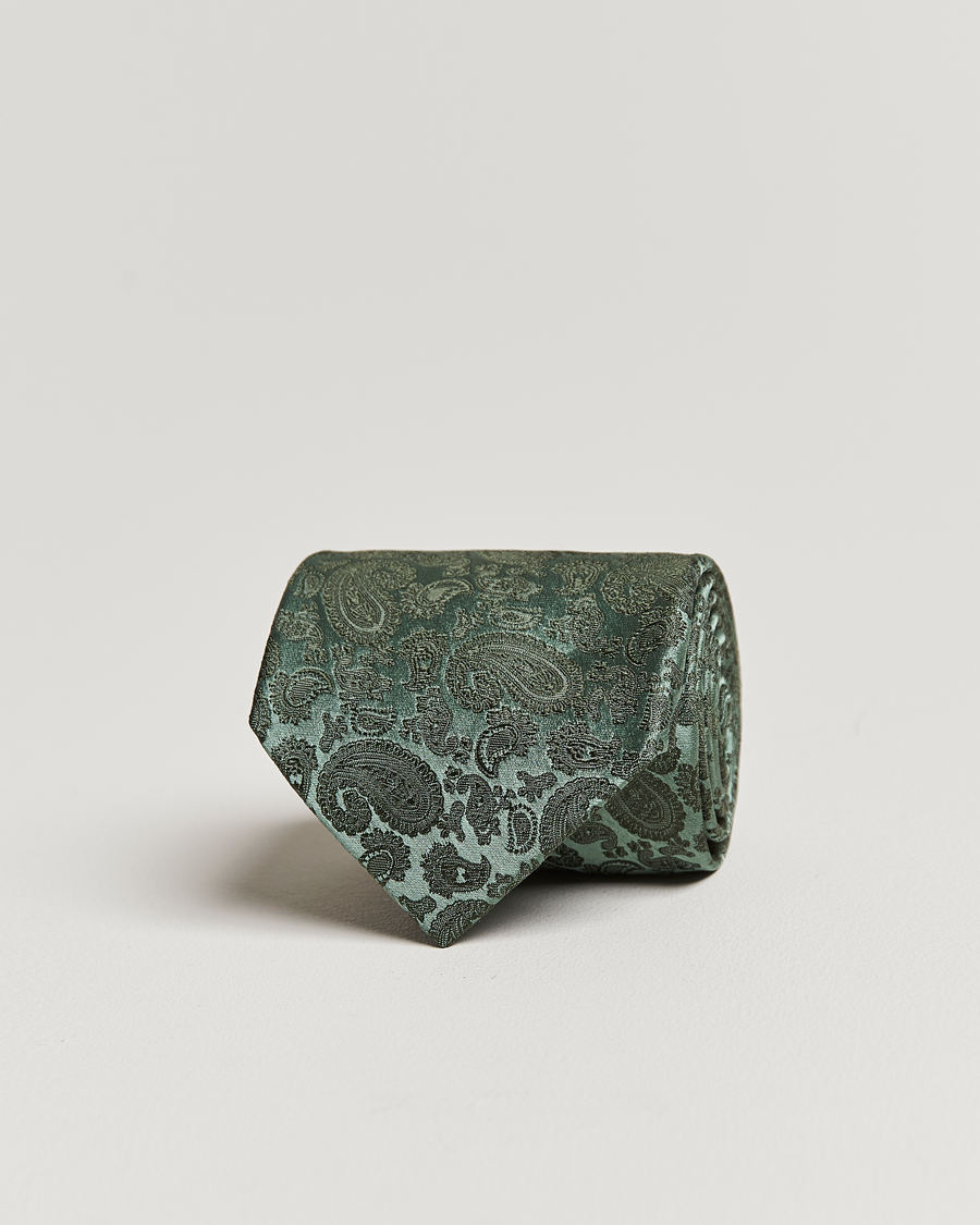 Herr | Amanda Christensen Silk Tonal Paisley Tie 8 cm Olive | Amanda Christensen | Silk Tonal Paisley Tie 8 cm Olive