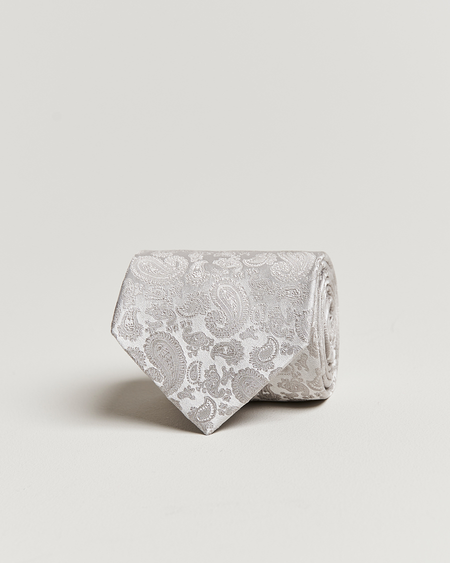 Herr | Slipsar | Amanda Christensen | Silk Tonal Paisley Tie 8 cm Silver