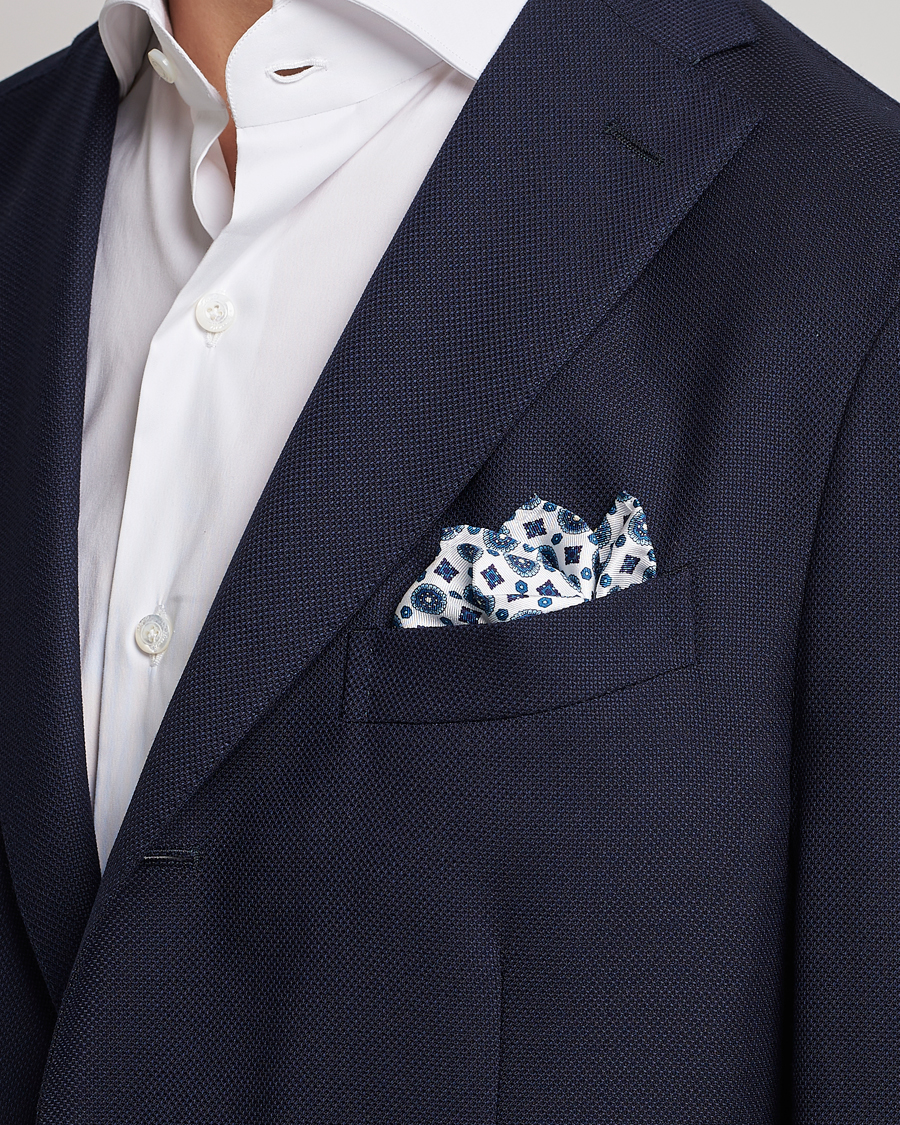 Men | Pocket Squares | Amanda Christensen | Medallion Silk Pocket Square White