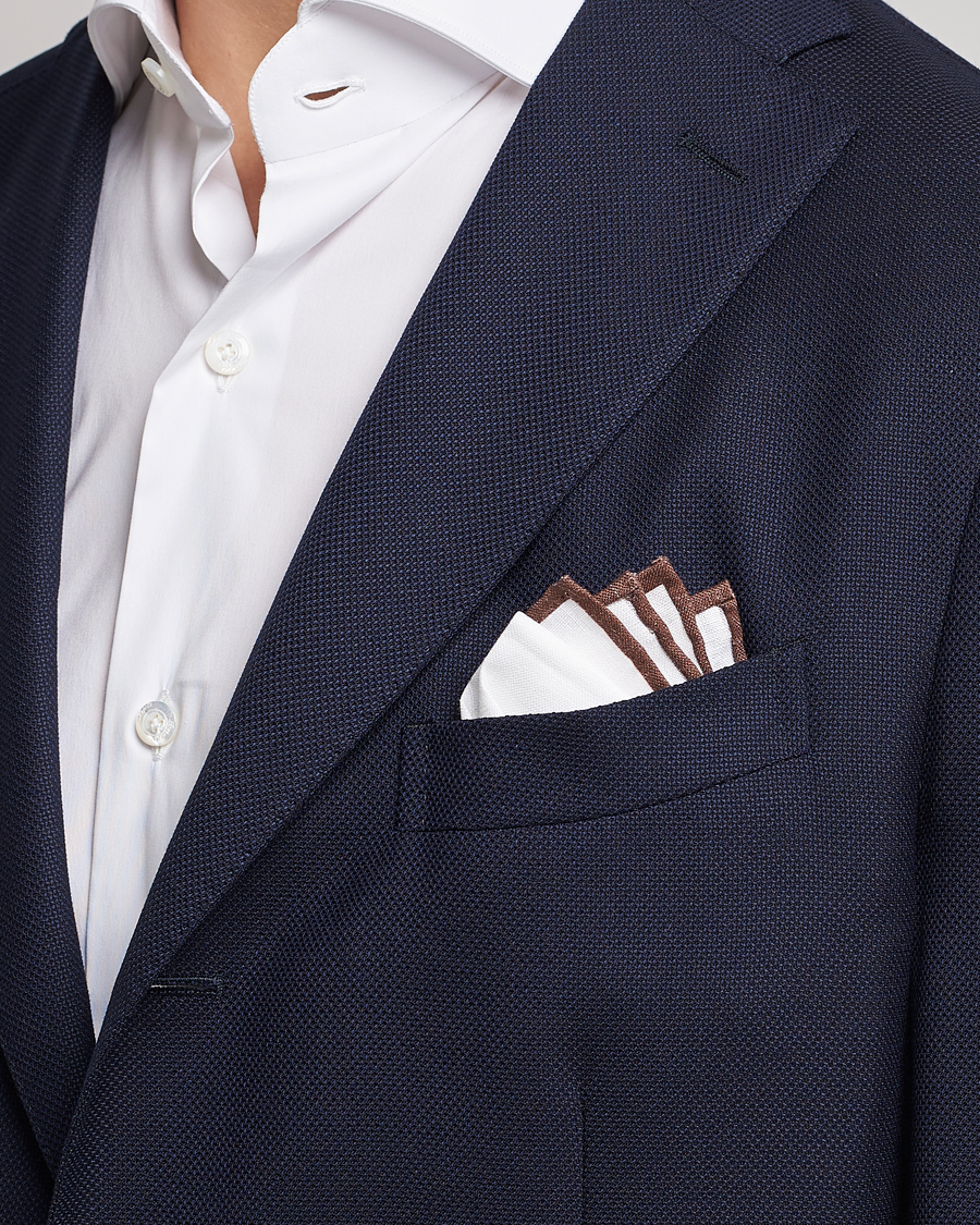 Herr | Amanda Christensen | Amanda Christensen | Linen Paspoal Pocket Square White/Brown