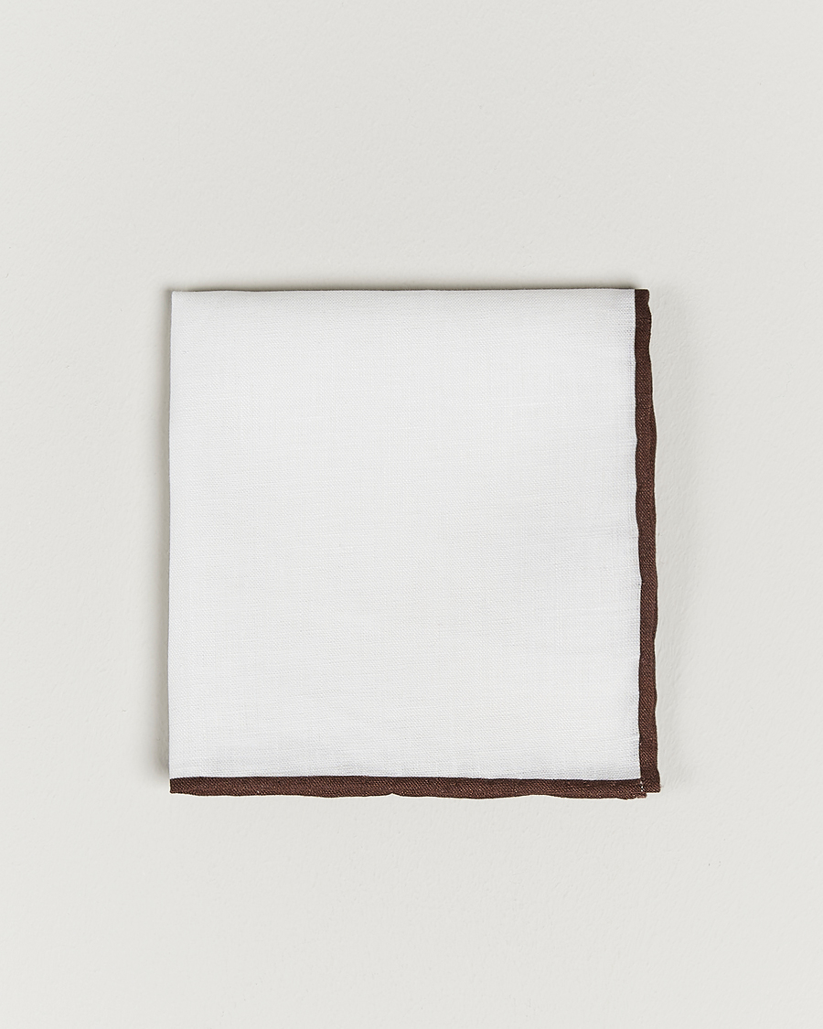 Herr | Näsdukar | Amanda Christensen | Linen Paspoal Pocket Square White/Brown