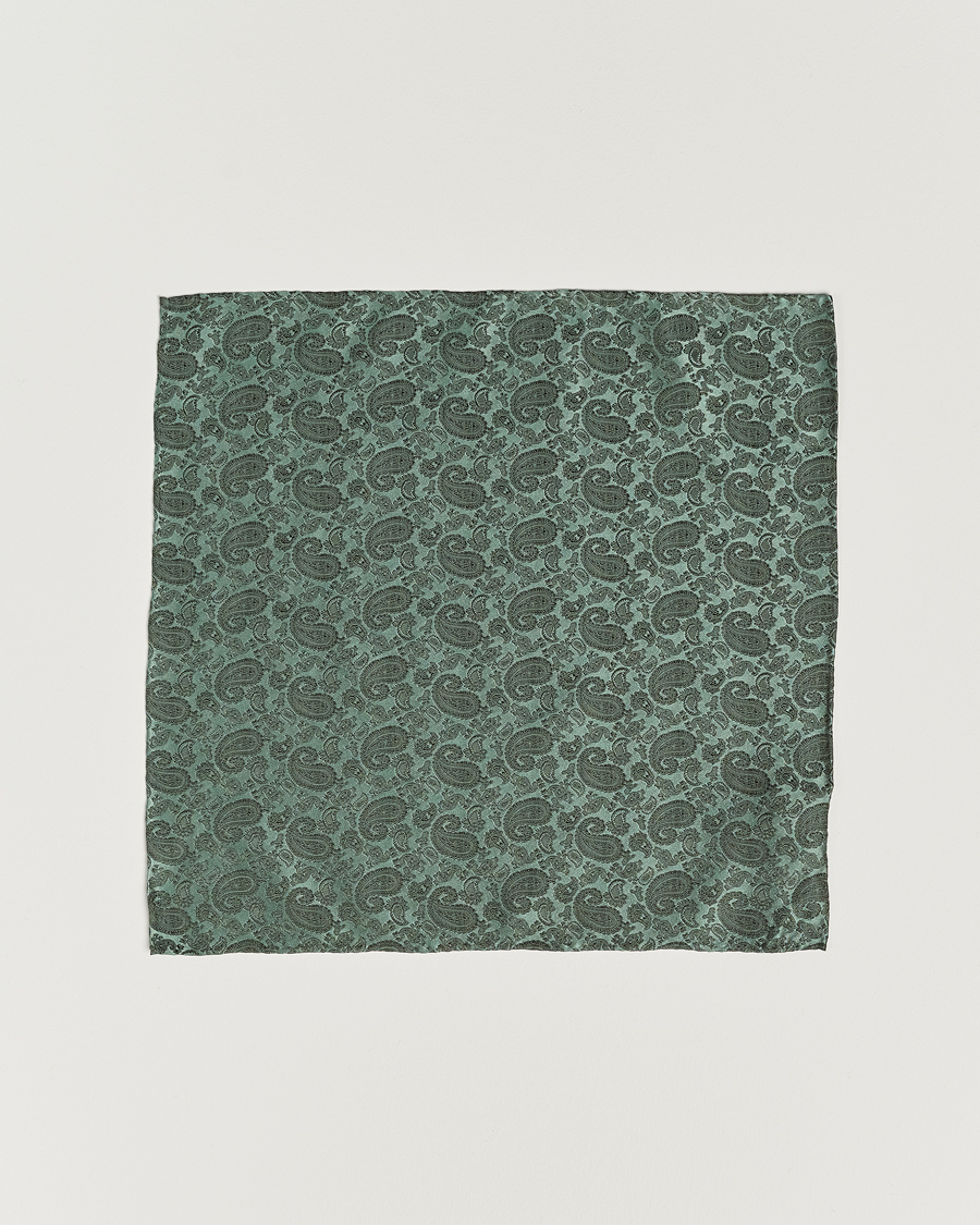 Herr | Amanda Christensen Tonal Paisley Silk Pocket Square Olive | Amanda Christensen | Tonal Paisley Silk Pocket Square Olive