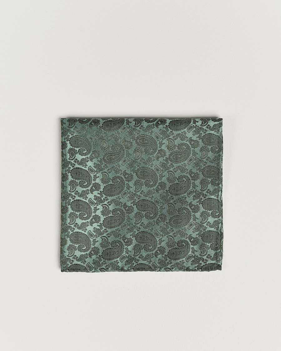 Herr | Amanda Christensen Tonal Paisley Silk Pocket Square Olive | Amanda Christensen | Tonal Paisley Silk Pocket Square Olive