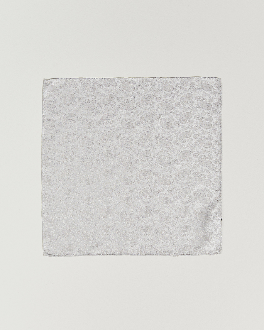 Herr | Näsdukar | Amanda Christensen | Tonal Paisley Silk Pocket Square Silver