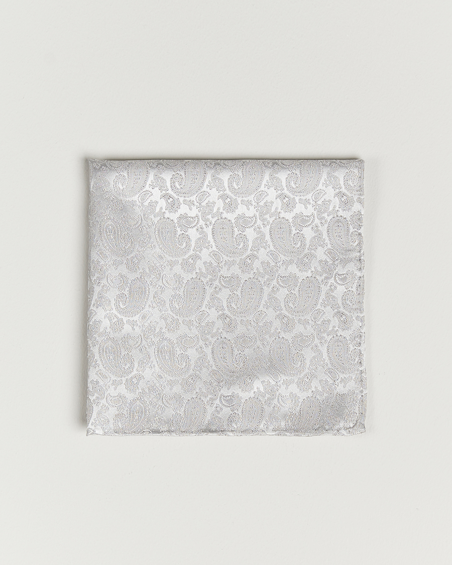 Herr | Näsdukar | Amanda Christensen | Tonal Paisley Silk Pocket Square Silver
