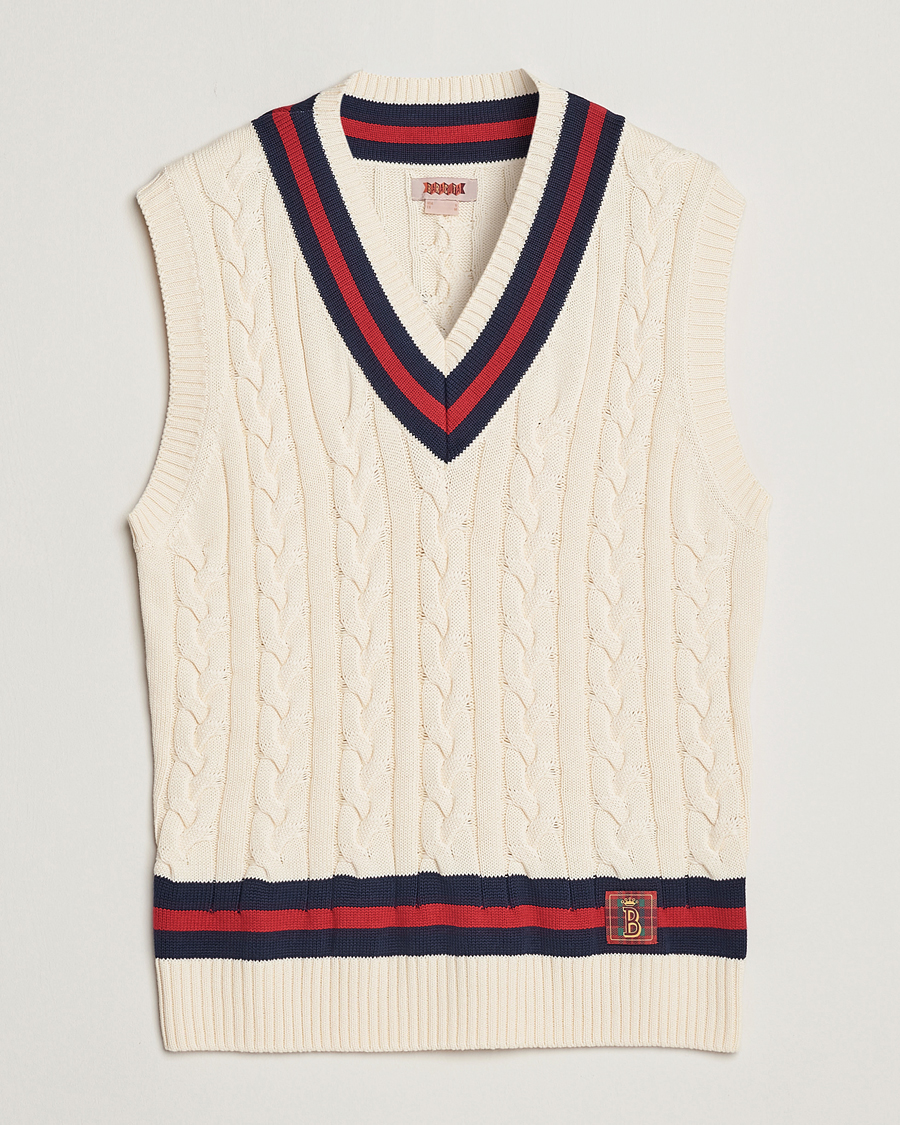 Herr | Tröjor | Baracuta | Cotton Cable Knit Vest Off White