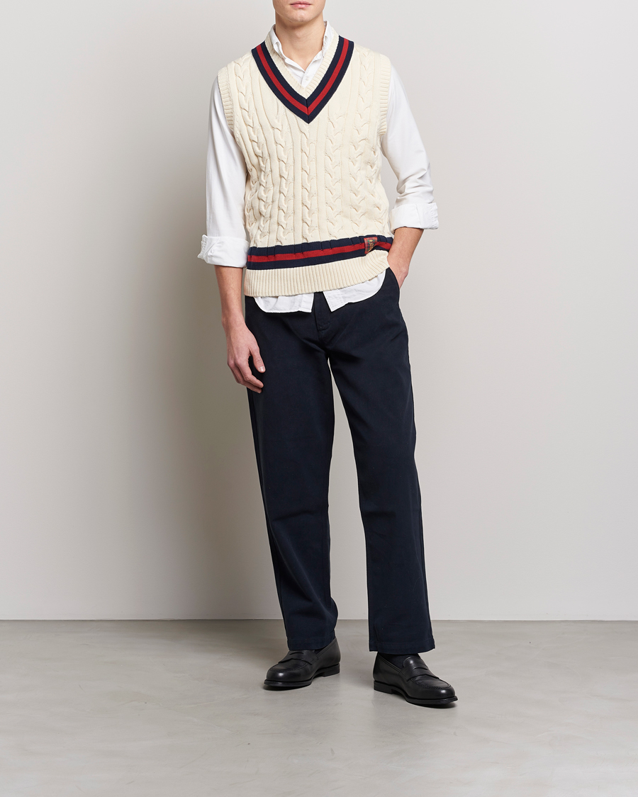 Herr | Tröjor | Baracuta | Cotton Cable Knit Vest Off White