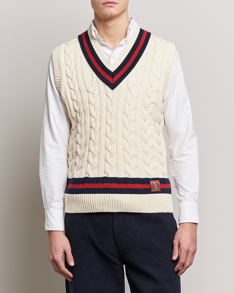 Herr | Tröjor | Baracuta | Cotton Cable Knit Vest Off White