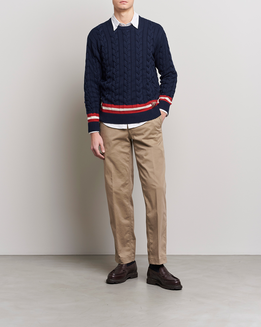 Herr | Tröjor | Baracuta | Cotton Cable Crew Neck Navy