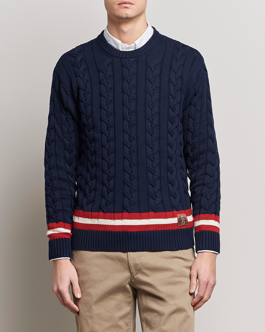 Herr | Tröjor | Baracuta | Cotton Cable Crew Neck Navy