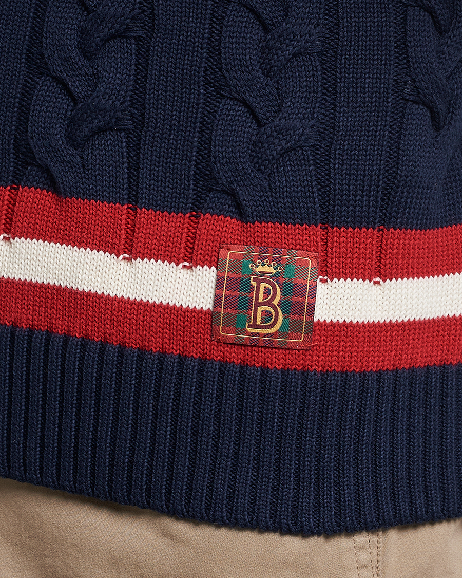 Herr | Tröjor | Baracuta | Cotton Cable Crew Neck Navy