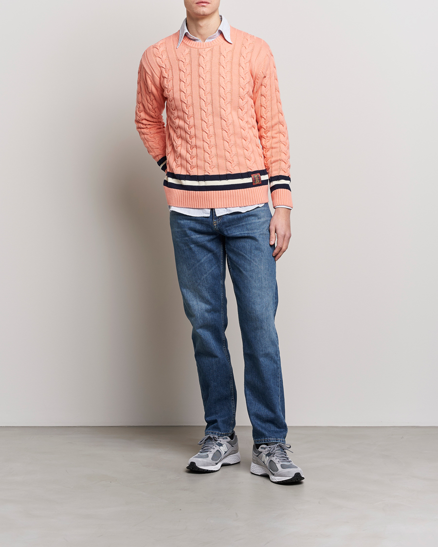Herr | Tröjor | Baracuta | Cotton Cable Crew Neck Flamingo