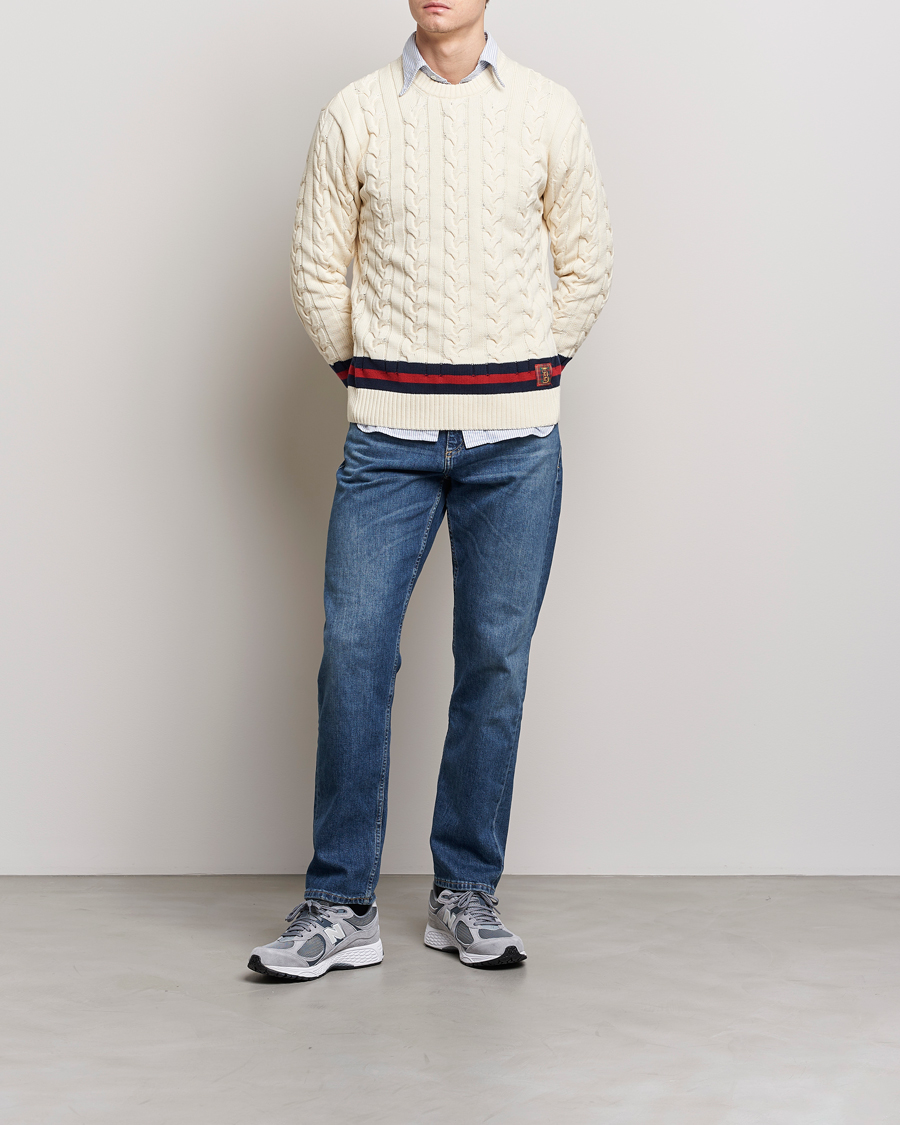 Herr | Tröjor | Baracuta | Cotton Cable Crew Neck Off White