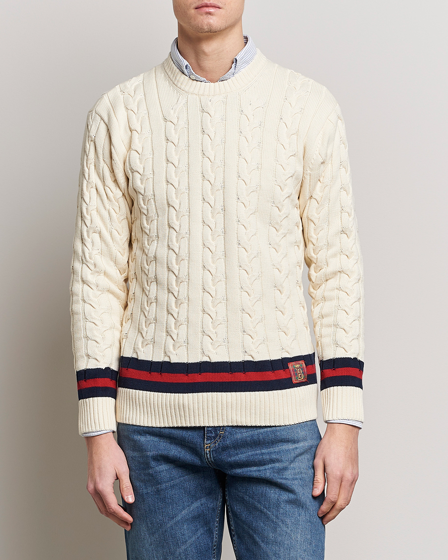 Herr | Tröjor | Baracuta | Cotton Cable Crew Neck Off White