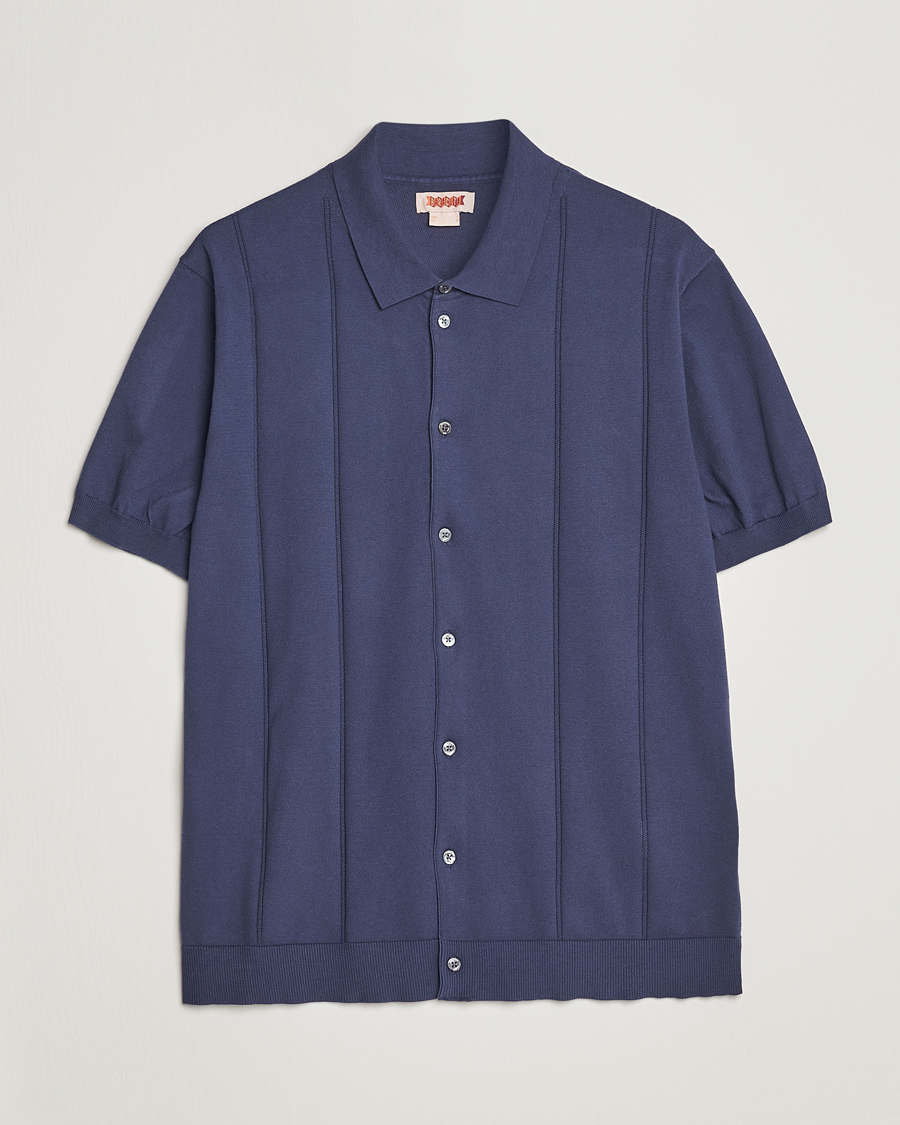 Herr | Pikéer | Baracuta | Horatio Cotton Garment Dyed Knitted Polo Shirt Navy