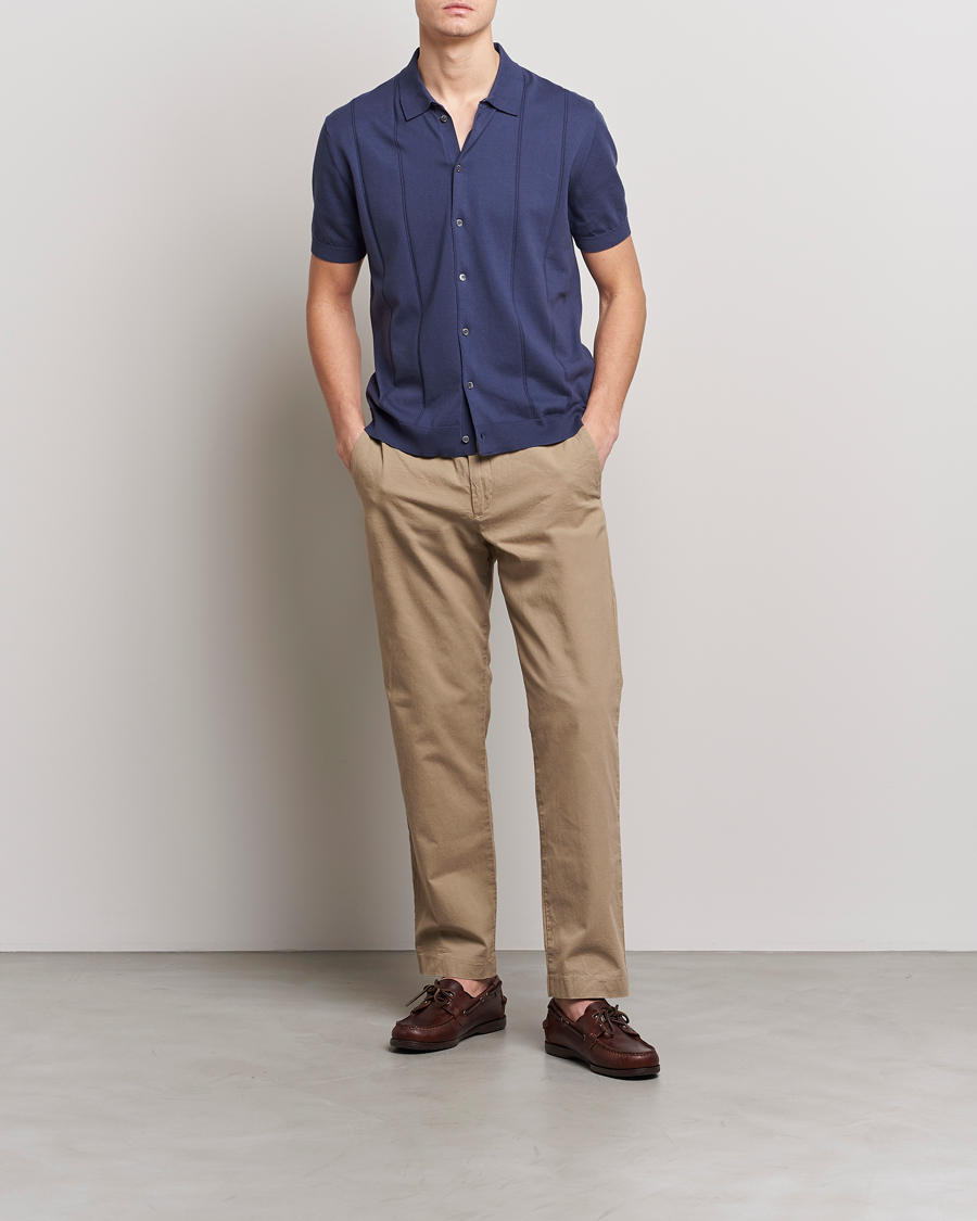 Herr | Pikéer | Baracuta | Horatio Cotton Garment Dyed Knitted Polo Shirt Navy