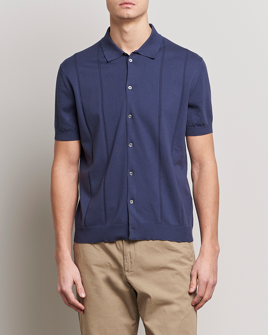 Herr | Pikéer | Baracuta | Horatio Cotton Garment Dyed Knitted Polo Shirt Navy