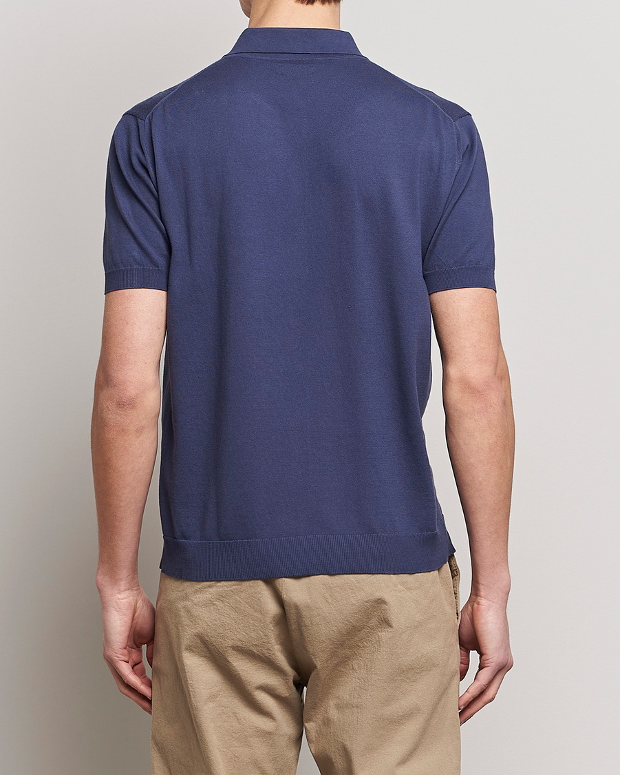 Herr | Pikéer | Baracuta | Horatio Cotton Garment Dyed Knitted Polo Shirt Navy