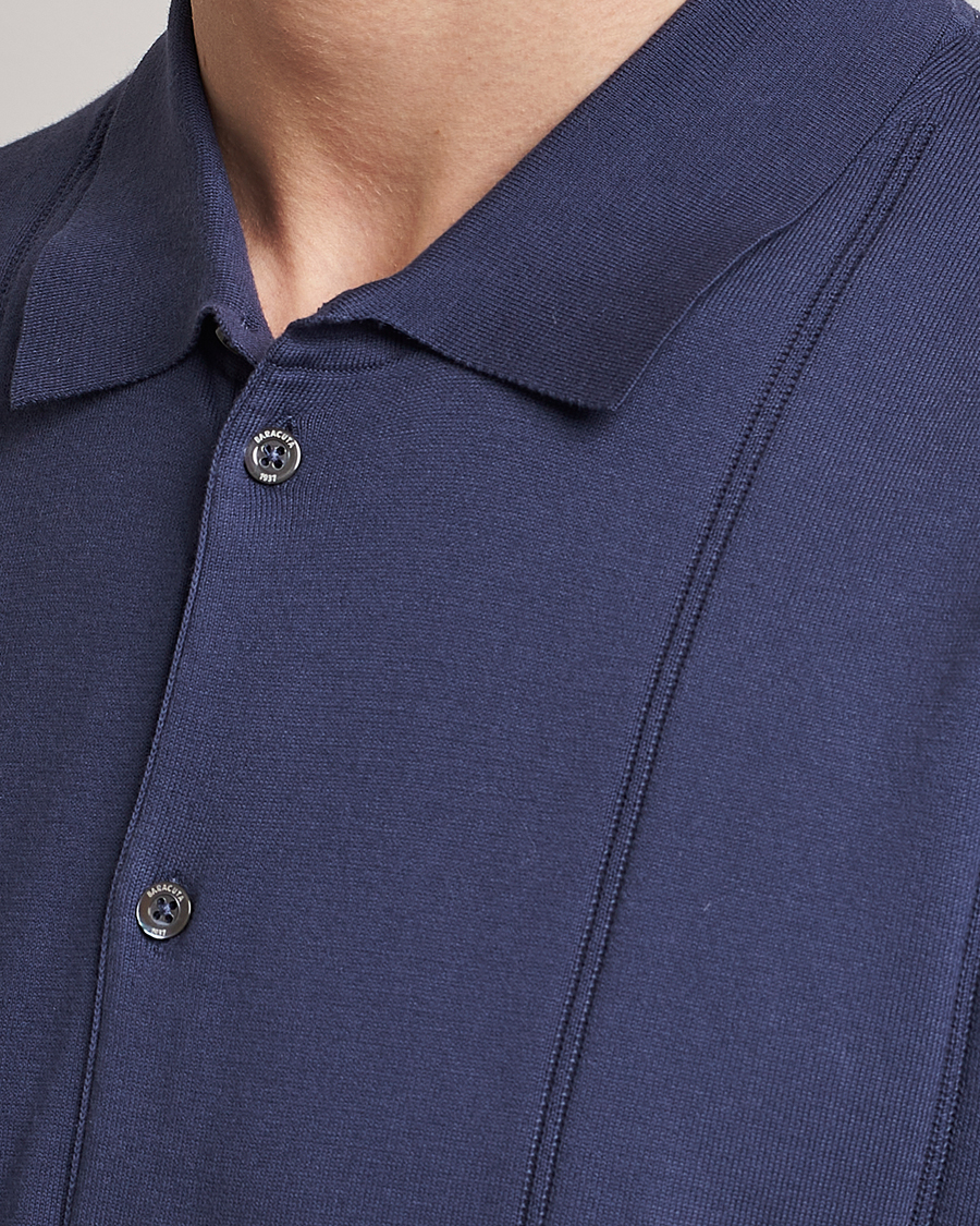 Herr | Pikéer | Baracuta | Horatio Cotton Garment Dyed Knitted Polo Shirt Navy