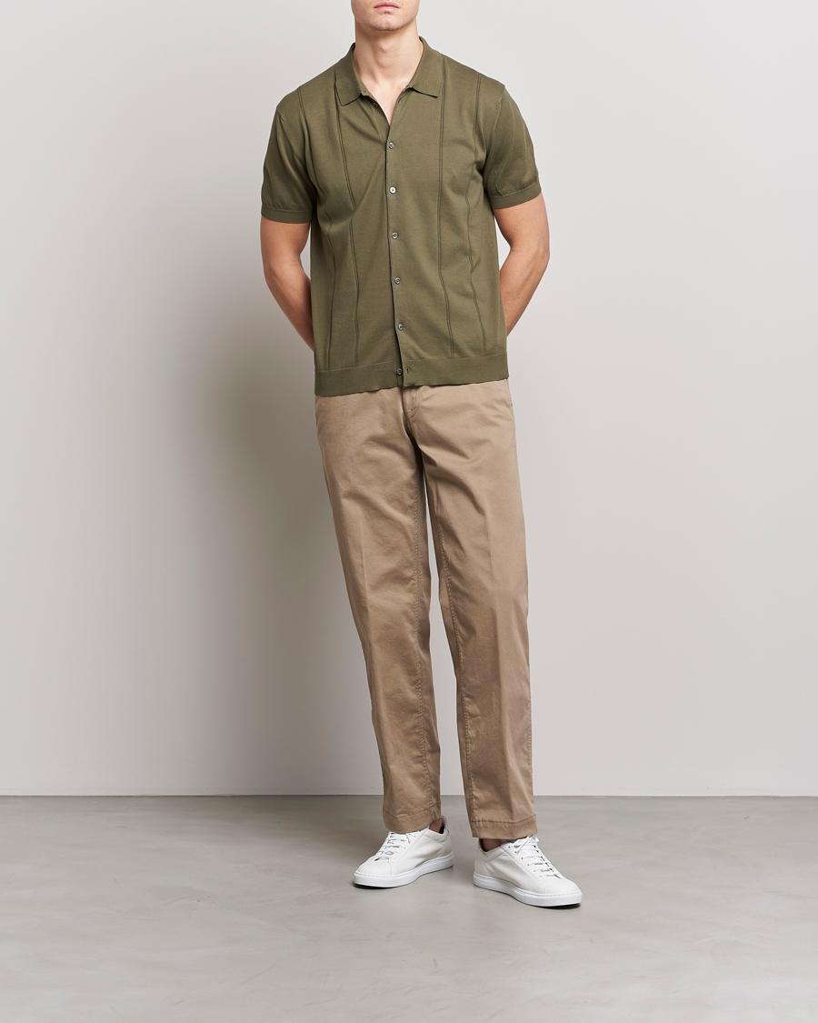 Herr | Pikéer | Baracuta | Horatio Cotton Garment Dyed Knitted Polo Shirt Olive