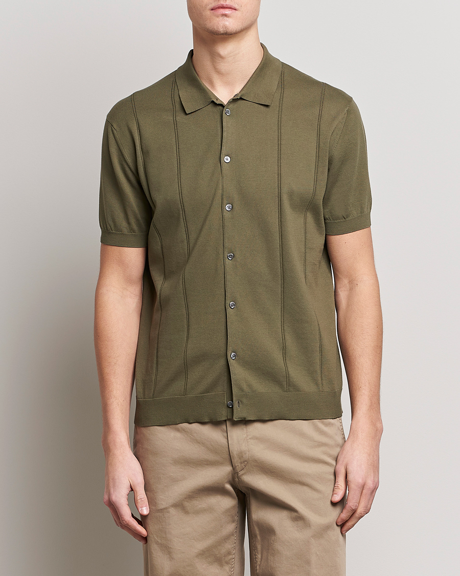 Herr |  | Baracuta | Horatio Cotton Garment Dyed Knitted Polo Shirt Olive
