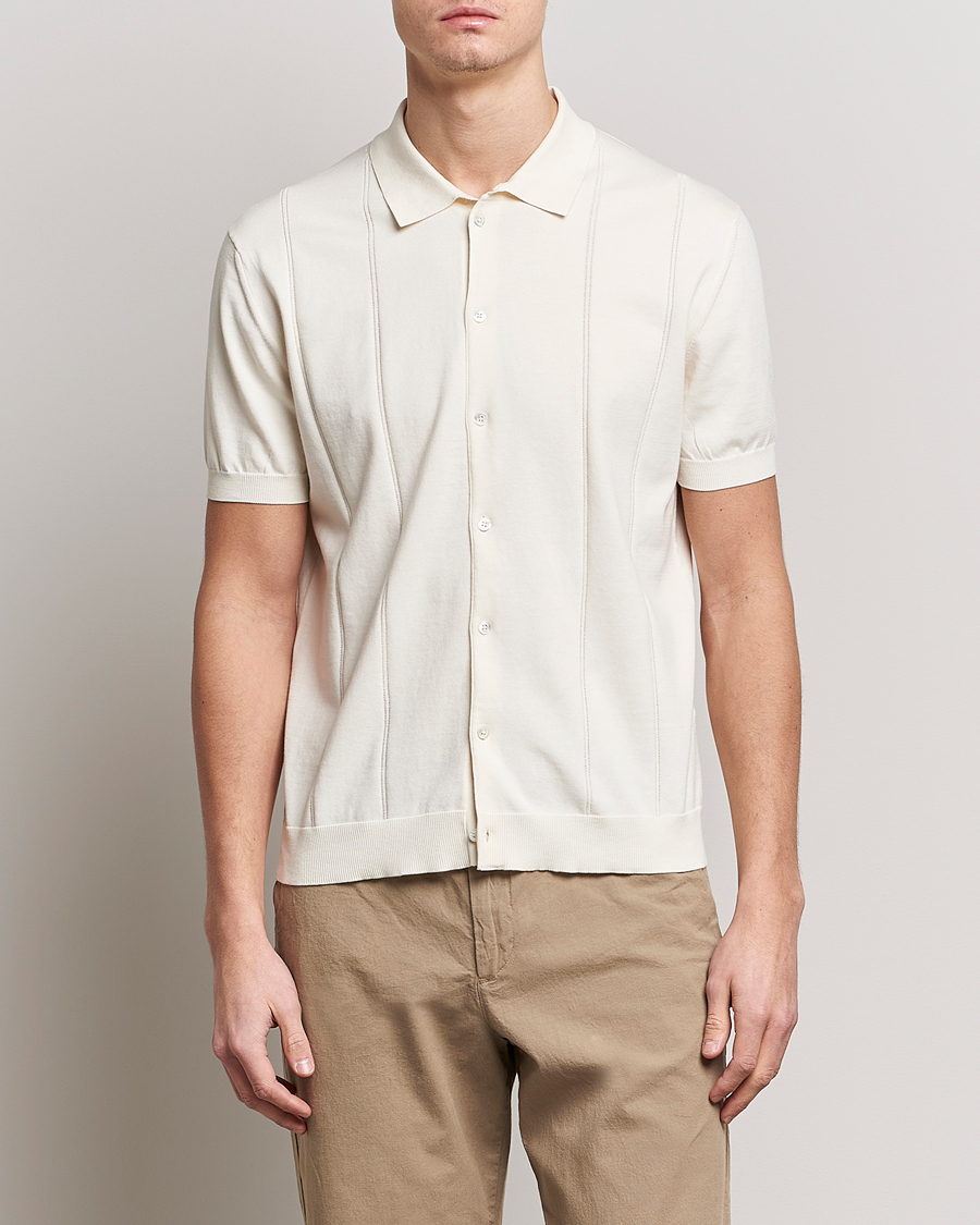 Herr | Pikéer | Baracuta | Horatio Cotton Garment Dyed Knitted Polo Shirt Ivory