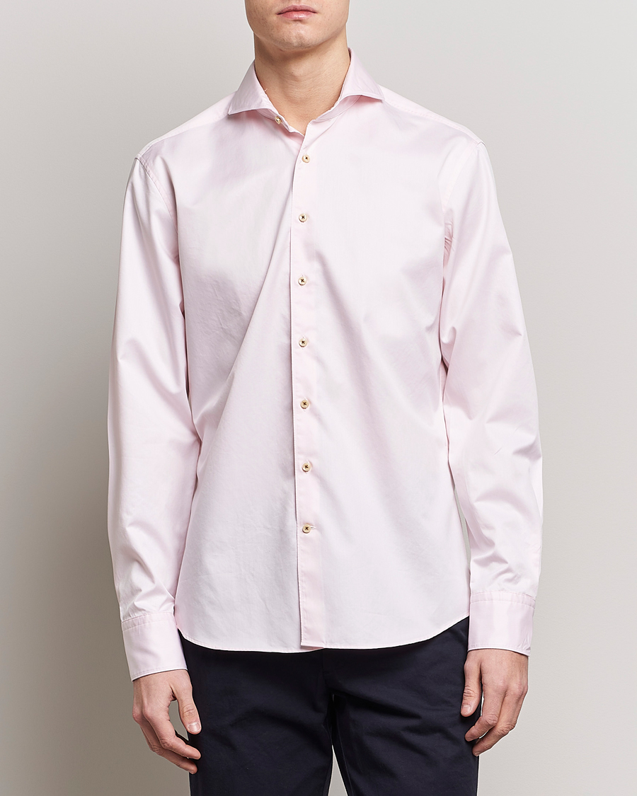 Herr | Casual | Stenströms | Fitted Body Washed Cotton Plain Shirt Pink
