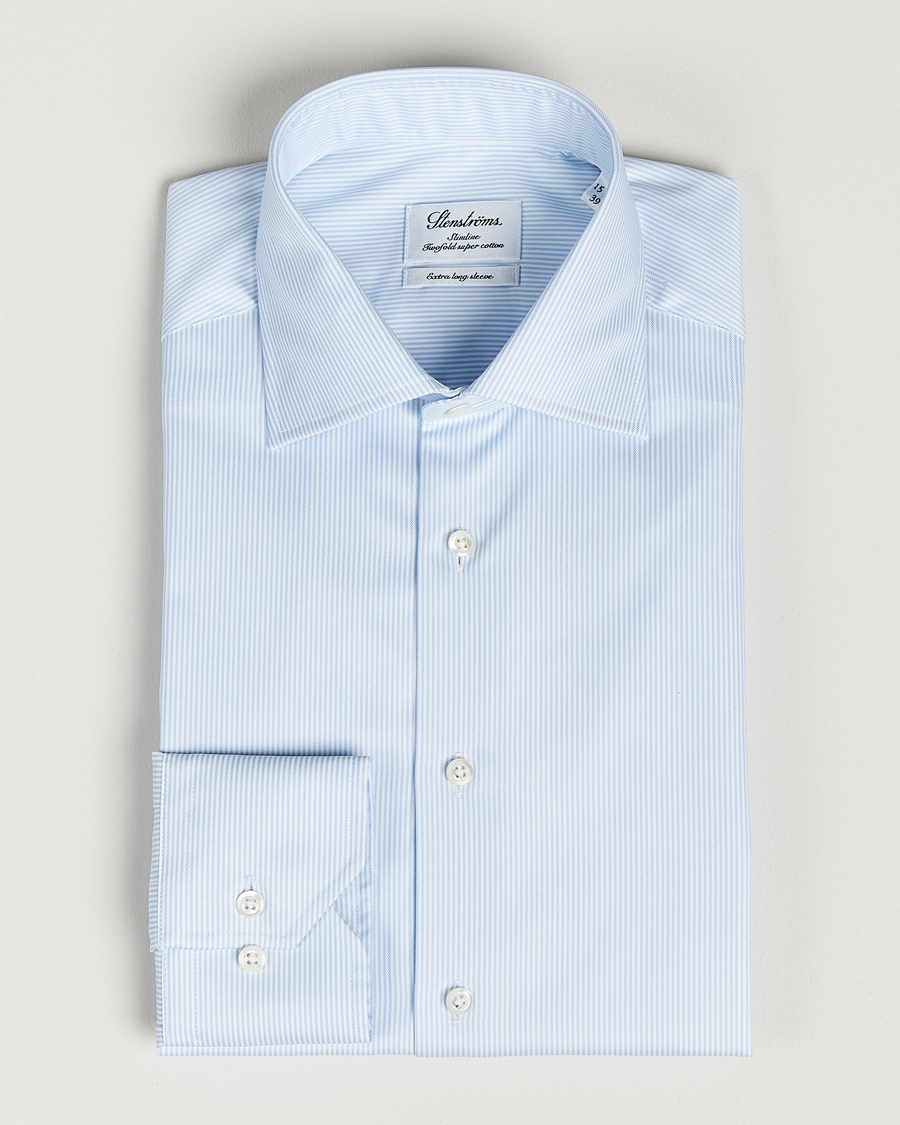 Herr | | Stenströms | Slimline X-Long Sleeve Shirt White/Blue