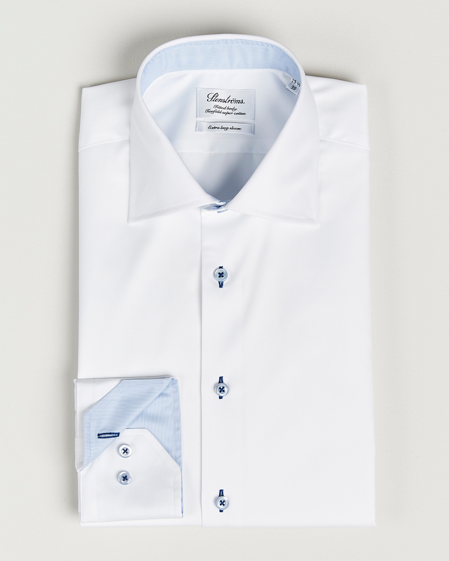 Herr | Skjortor | Stenströms | Fitted Body X-Long Sleeve Contrast Shirt White
