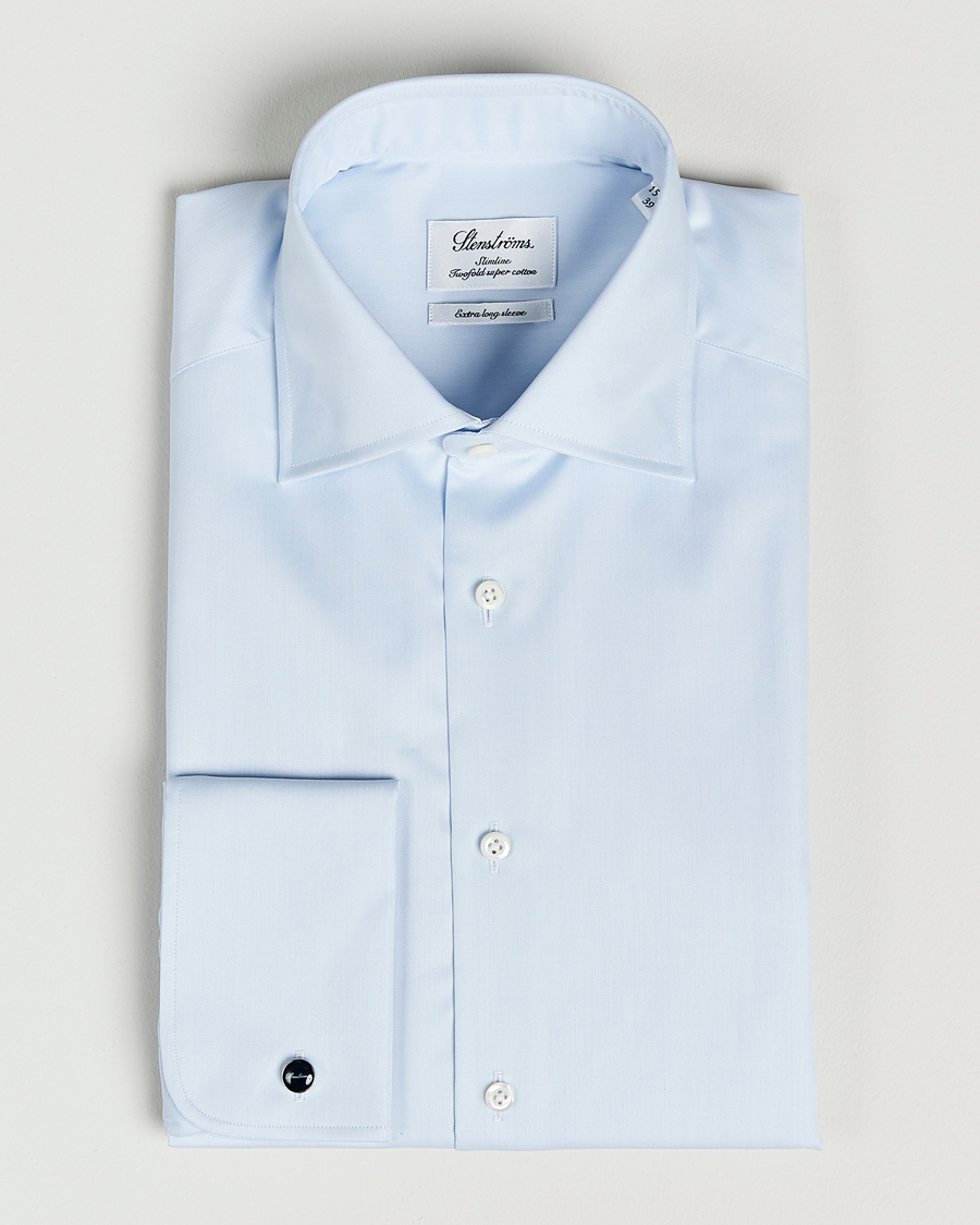 Herr | Skjortor | Stenströms | Slimline X-Long Sleeve Double Cuff Shirt Light Blue