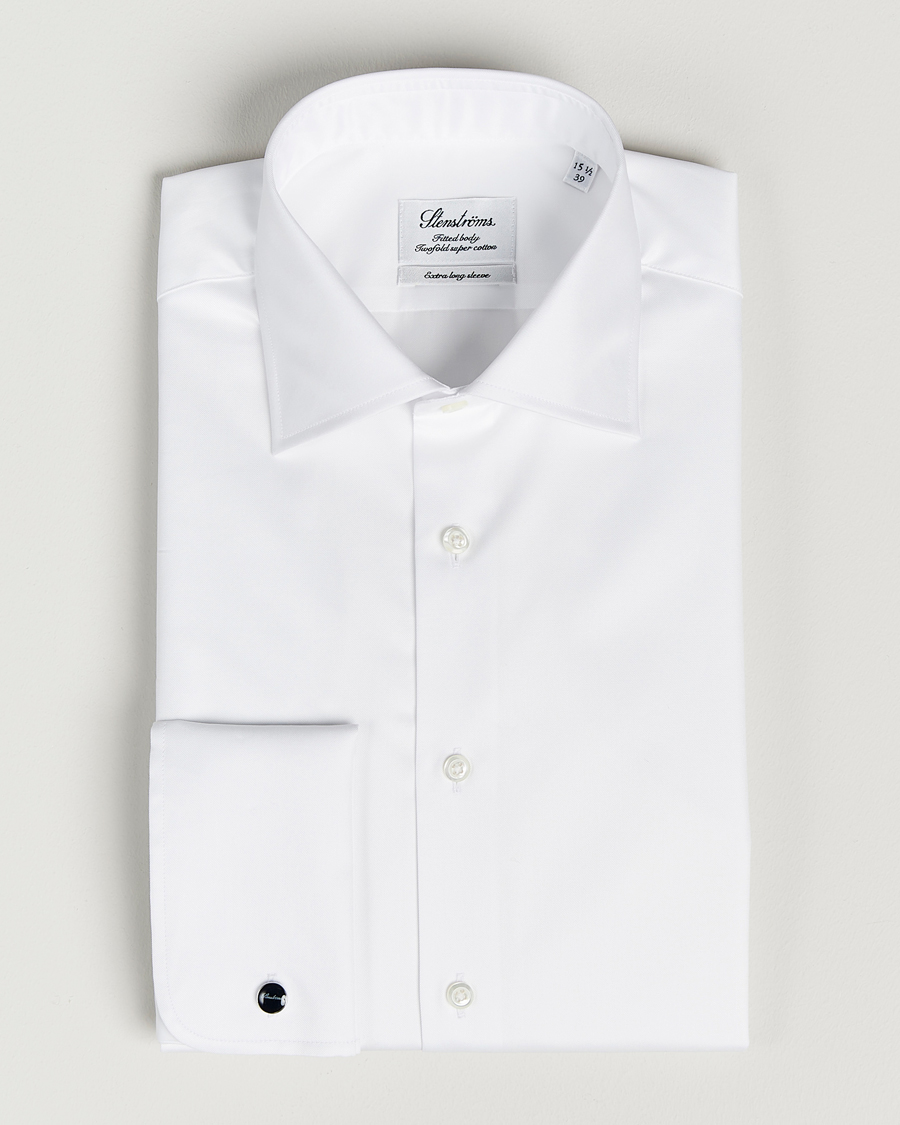 Herr | Skjortor | Stenströms | Fitted Body X-Long Sleeve Double Cuff Shirt White