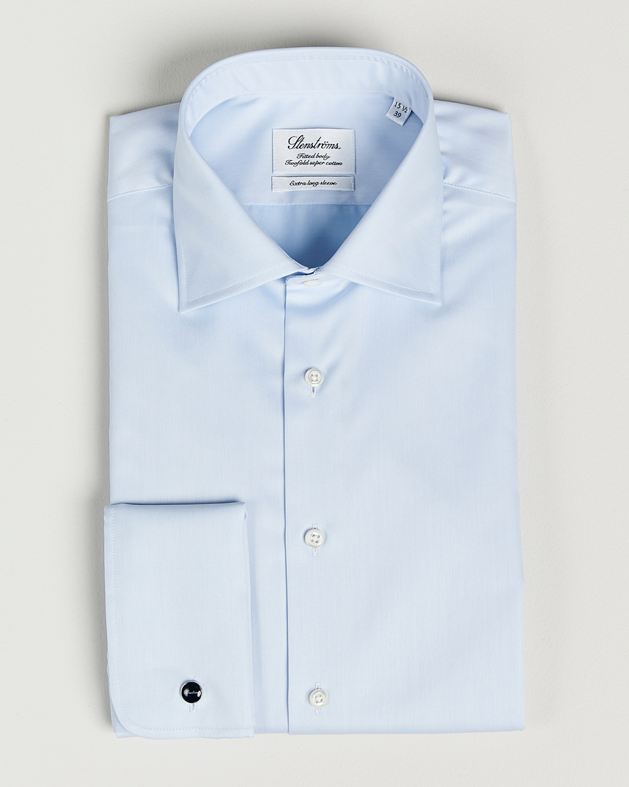 Herr | Skjortor | Stenströms | Fitted Body X-Long Sleeve Double Cuff Shirt Light Blue
